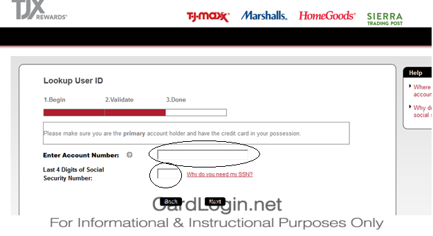 TJ Maxx Credit Card Forgot User ID and Password