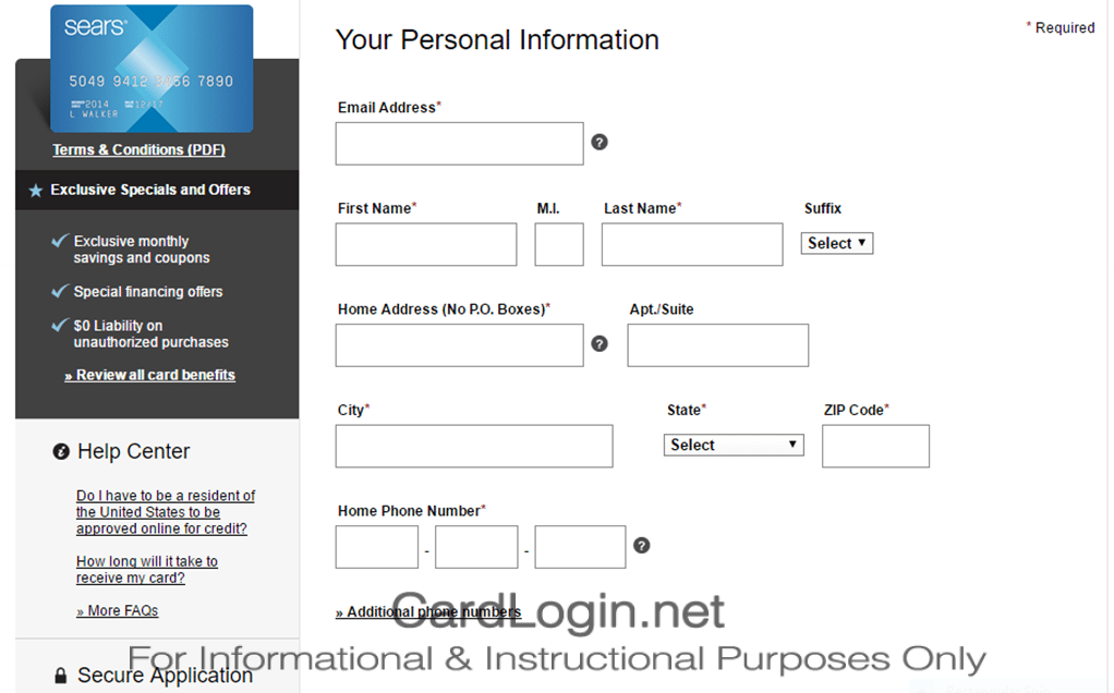 Sears Credit Card Application Form