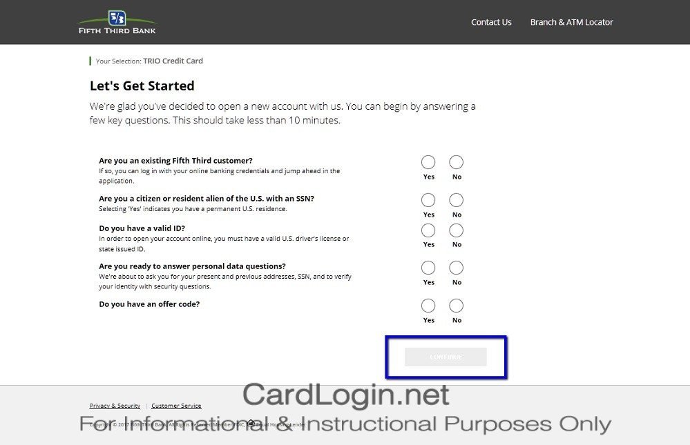 How To Apply For Fifth Third TRIOSM Credit Card Step 1
