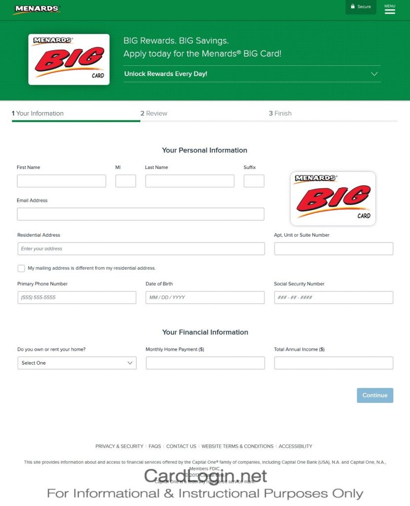 How To Apply For Menards BIG Card Step 1