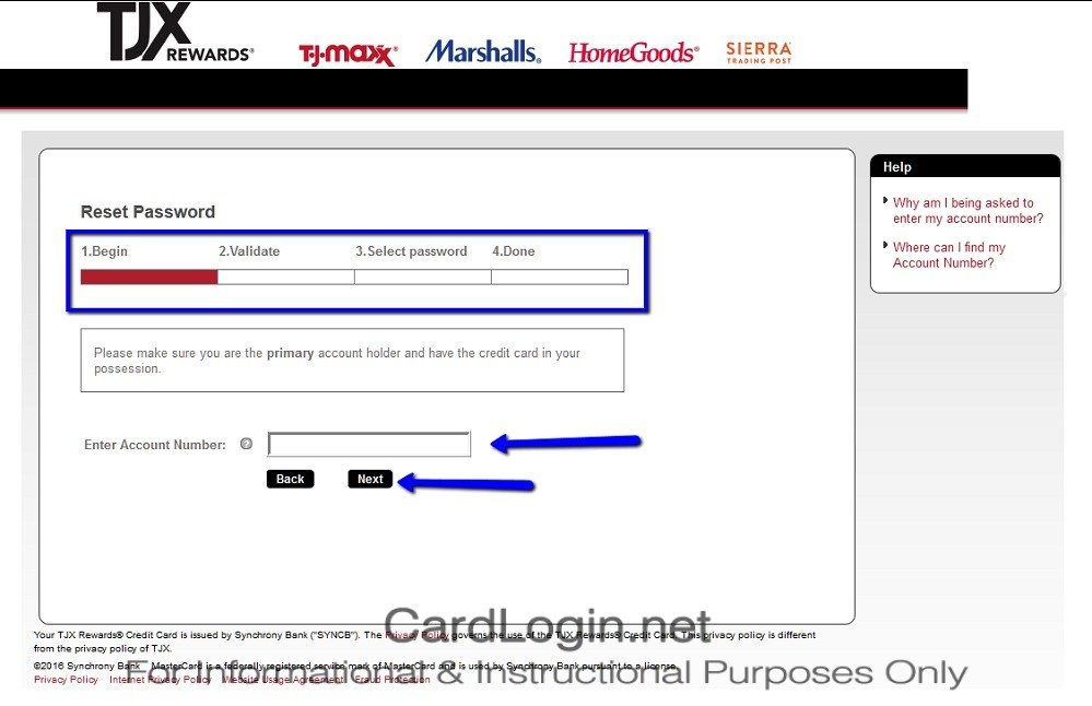 TJX Rewards® Credit Card Look up my User ID and Reset my Password